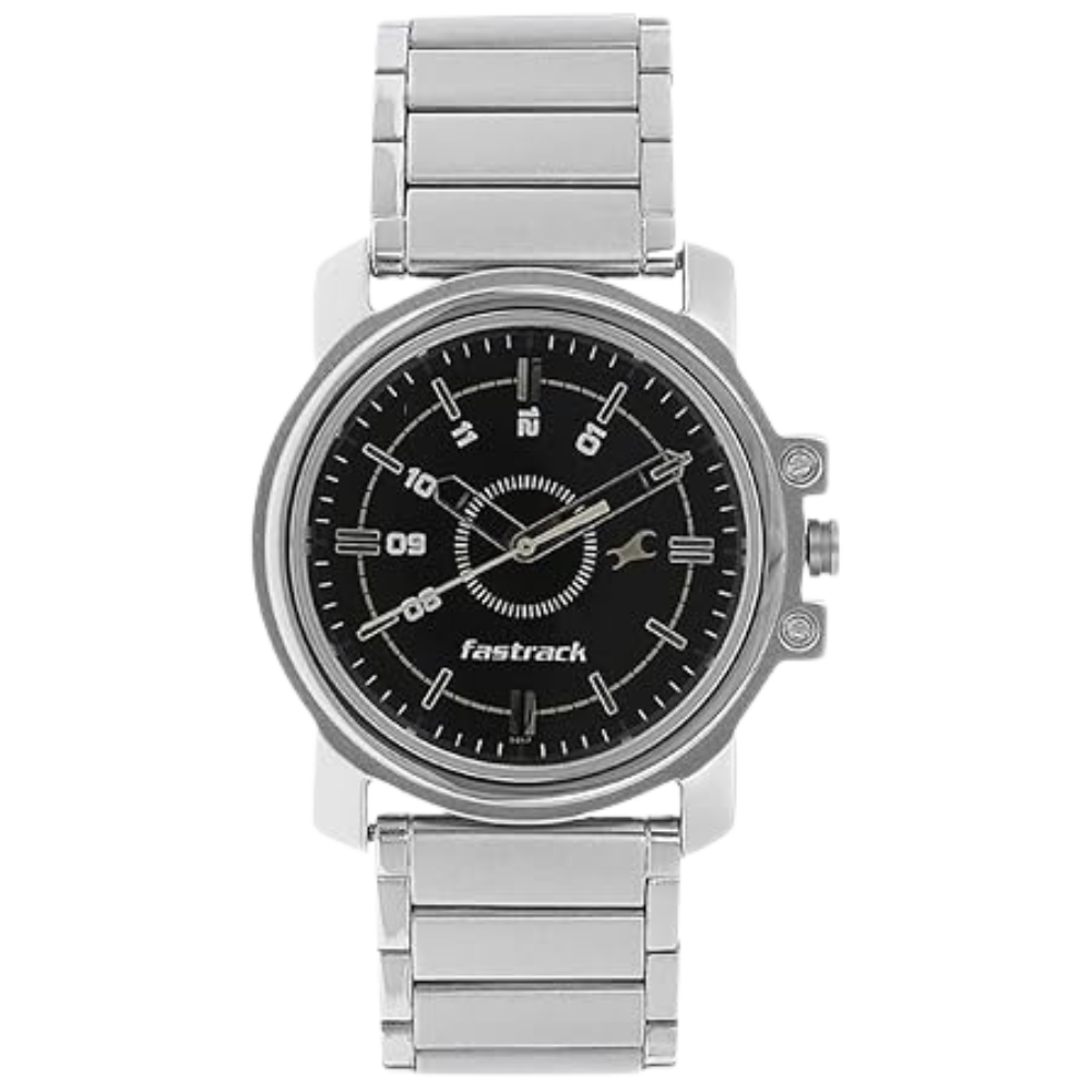 Fastrack 3039SM02 Silver Black Dial Watch For Men